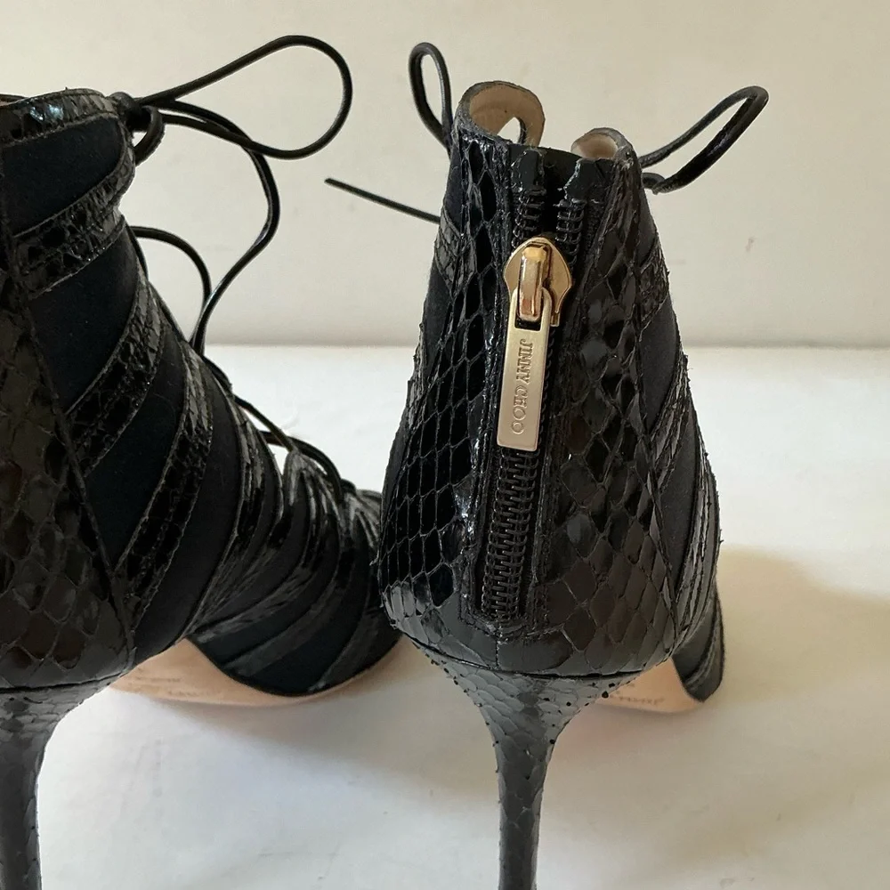 Jimmy Choo black and navy python trimmed heels 37.5